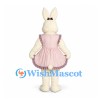 Rabbit Mascot Costume with Pink Striped Apron Dress and Flower