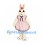 Rabbit Mascot Costume with Pink Striped Apron Dress and Flower