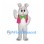 Rabbit Mascot Costume in Gray with Pink Vest and Green Polka Dot Bow