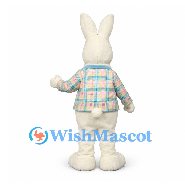 Rabbit Mascot Costume with Pastel Check Jacket and Yellow Bow Tie