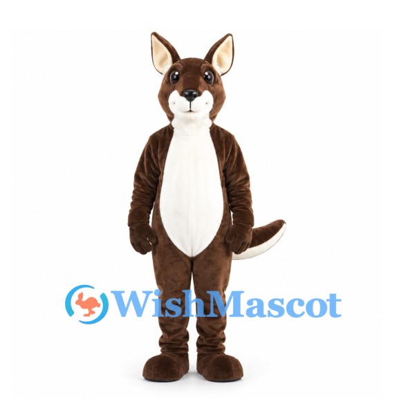 Kangaroo Mascot Costume in Dark Brown with White Belly