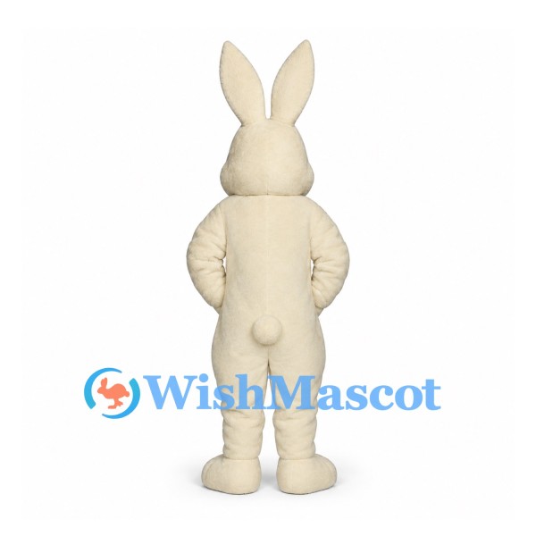 Rabbit Mascot Costume in Cream with Tall Ears and Orange Nose