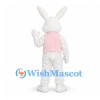 Rabbit Mascot Costume in White with Pink Vest and Striped Bow
