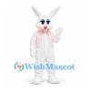 Rabbit Mascot Costume in White with Pink Vest and Striped Bow