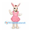 Rabbit Mascot Costume with Pink Apron Dress and Flower