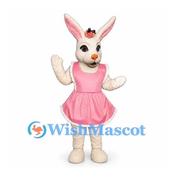 Rabbit Mascot Costume with Pink Apron Dress and Flower