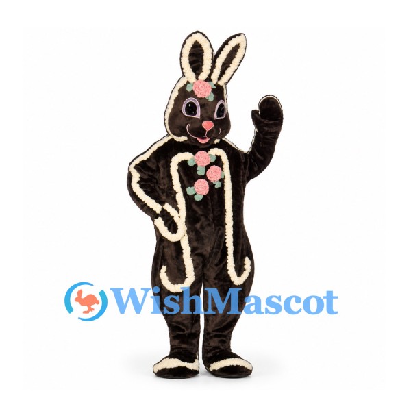 Rabbit Mascot Costume in Chocolate Brown with Cream Trim and Flowers