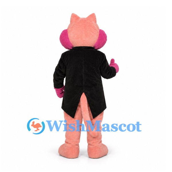 Cat Mascot Costume in Pink with Black Tailcoat and Green Bow