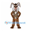 Rabbit Mascot Costume in Brown with Floral Vest and Tiny Hat