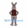 Rabbit Mascot Costume in Gray with Red Patterned Vest