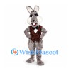 Rabbit Mascot Costume in Gray with Red Patterned Vest