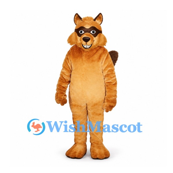 Raccoon Mascot Costume in Orange with Dark Eye Mask and Ringed Tail