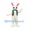 Rabbit Mascot Costume in White with Floral Vest and Green Bow