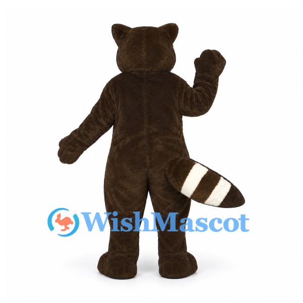 Raccoon Mascot Costume in Dark Brown with Striped Tail