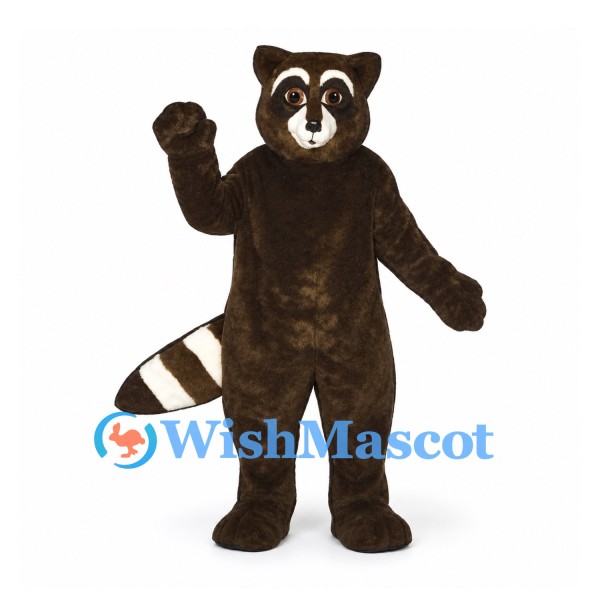 Raccoon Mascot Costume in Dark Brown with Striped Tail