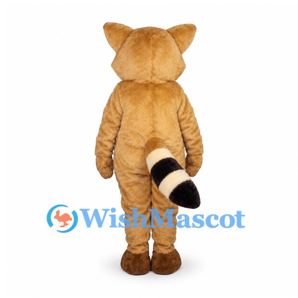 Raccoon Mascot Costume in Tan with Black Eye Mask and Ringed Tail