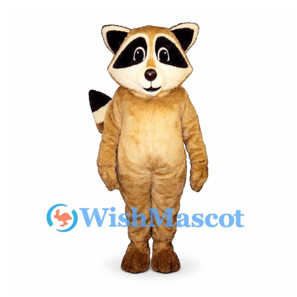 Raccoon Mascot Costume in Tan with Black Eye Mask and Ringed Tail