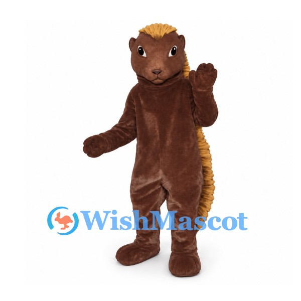 Hedgehog Mascot Costume in Brown with Long Golden Back Spines