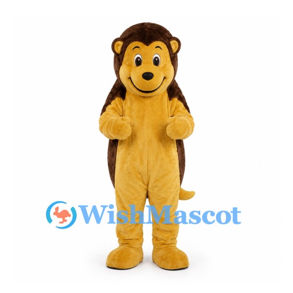 Hedgehog Mascot Costume in Yellow with Brown Shaggy Back