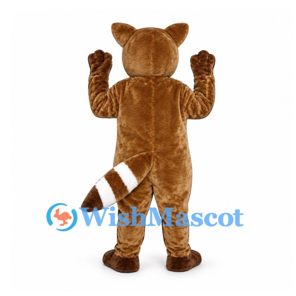 Raccoon Mascot Costume in Brown with White Face and Striped Tail