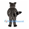 Raccoon Mascot Costume in Dark Gray with White Face and Ringed Tail
