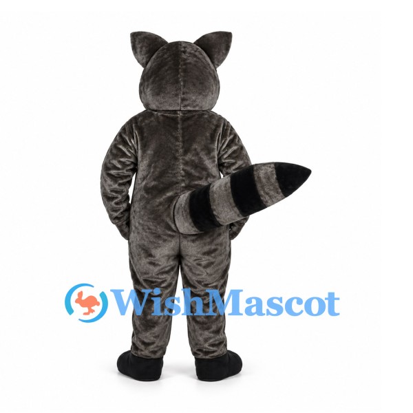 Raccoon Mascot Costume in Dark Gray with White Face and Ringed Tail