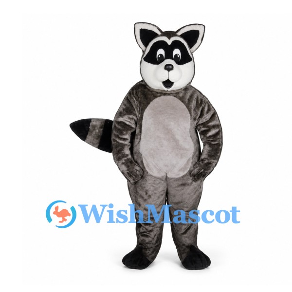 Raccoon Mascot Costume in Dark Gray with White Face and Ringed Tail
