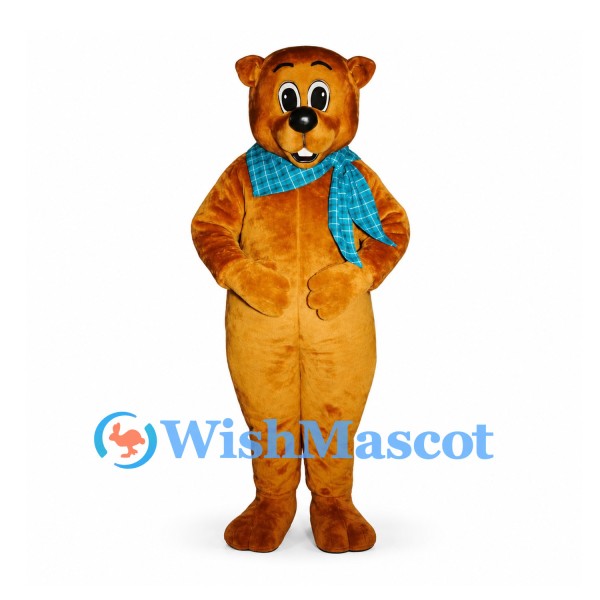 Squirrel Mascot Costume in Orange Brown with Blue Check Scarf