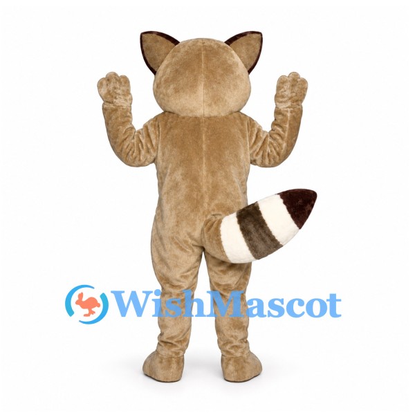 Raccoon Mascot Costume in Tan with Cream Face and Striped Tail