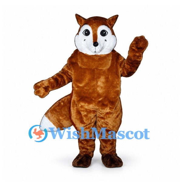 Fox Mascot Costume in Brown with White Muzzle and Tail Tip