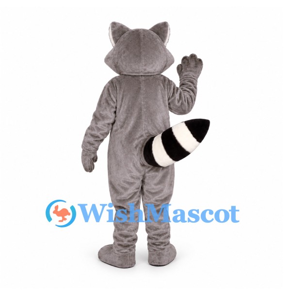 Raccoon Mascot Costume in Gray with Black Eye Mask and Ringed Tail