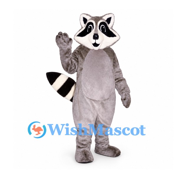 Raccoon Mascot Costume in Gray with Black Eye Mask and Ringed Tail