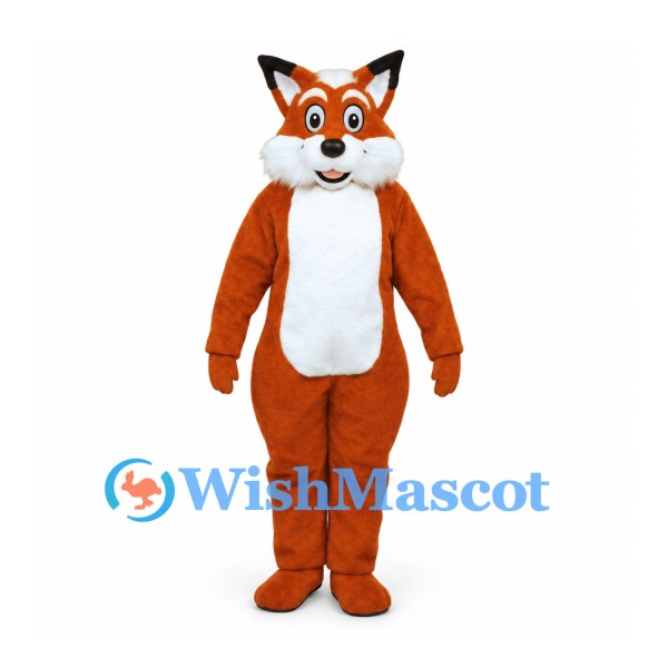 Fox Mascot Costume in Orange with White Belly and Black Ears