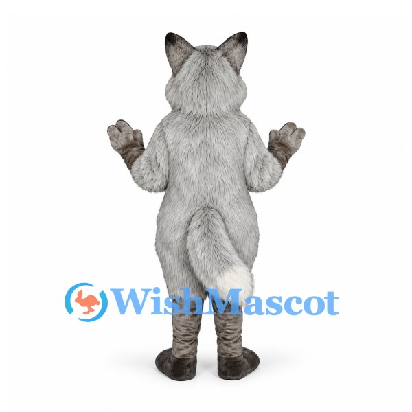 Wolf Mascot Costume in Gray with White Chest and Bushy Tail