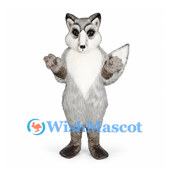 Wolf Mascot Costume in Gray with White Chest and Bushy Tail