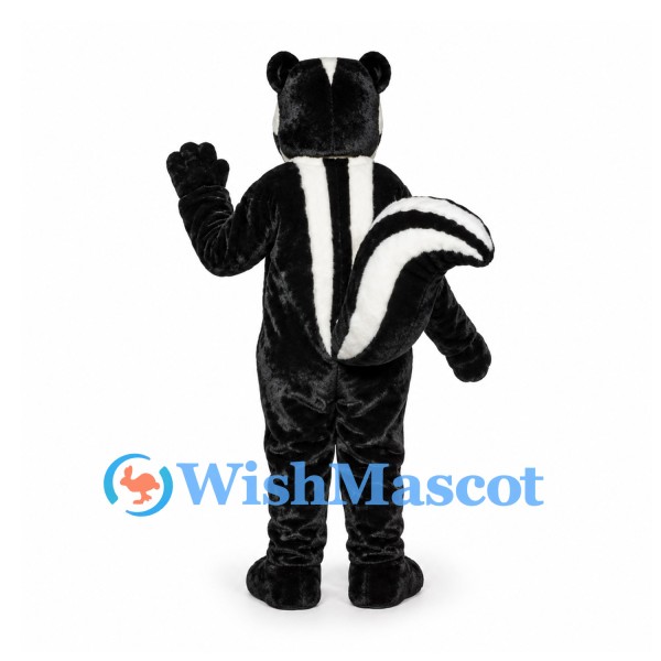 Skunk Mascot Costume in Black with White Back Stripes and Bushy Tail