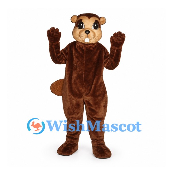 Beaver Mascot Costume in Brown with Flat Crosshatched Tail