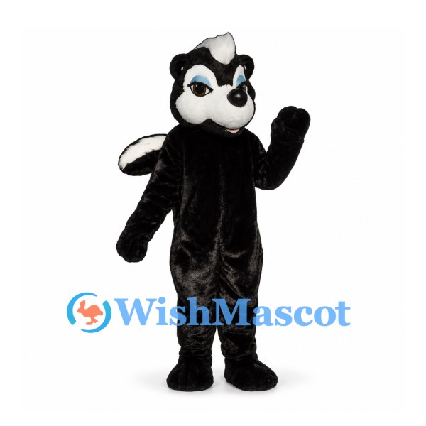 Skunk Mascot Costume in Black and White with Blue Eyes