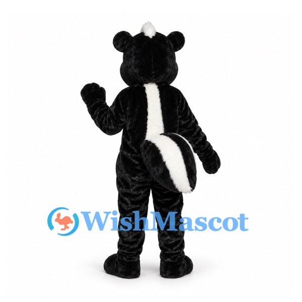 Skunk Mascot Costume with White Face and Striped Bushy Tail