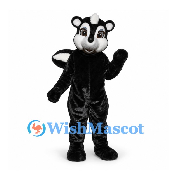 Skunk Mascot Costume with White Face and Striped Bushy Tail