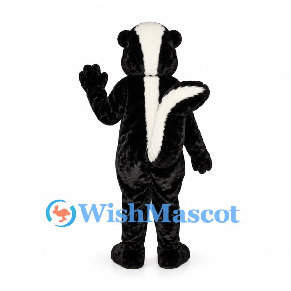 Skunk Mascot Costume in Black with White Head and Back Stripe