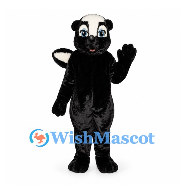 Skunk Mascot Costume in Black with White Head and Back Stripe