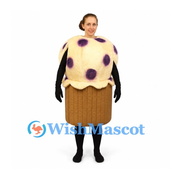 Muffin Mascot Costume with Cream Top and Purple Berry Spots