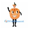 Pumpkin Mascot Costume in Orange with Smiling Face and Green Hat