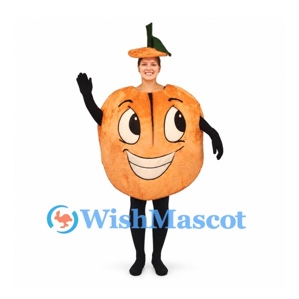 Pumpkin Mascot Costume in Orange with Smiling Face and Green Hat
