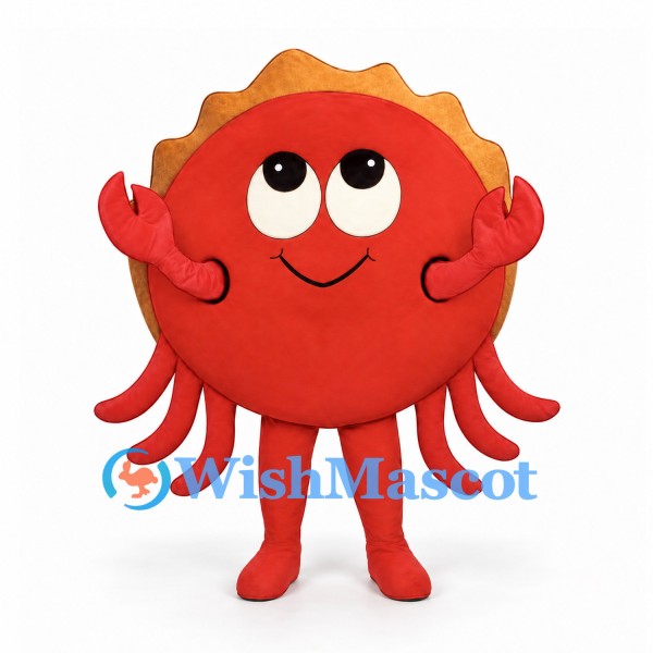 Crab Mascot Costume in Red with Round Body and Multiple Legs