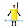 Drink Cup Mascot Costume in Yellow with Blue Straw and Open Face