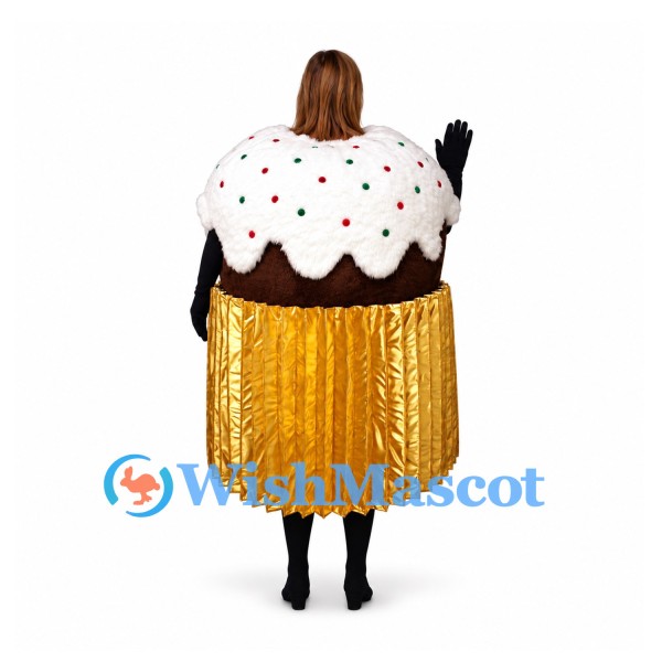 Cupcake Mascot Costume with White Icing and Gold Wrapper