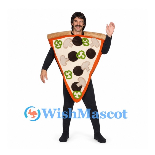 Pizza Slice Mascot Costume with Vegetable Toppings and Open Face