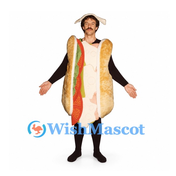 Sandwich Mascot Costume with Long Bread Roll and Open Face